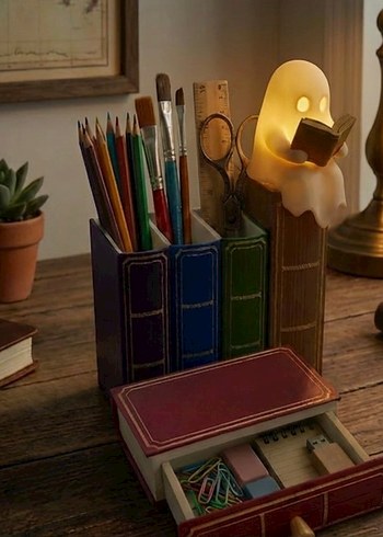 Kitap Okuyan Bej Hayalet Figürin - Görsel 2