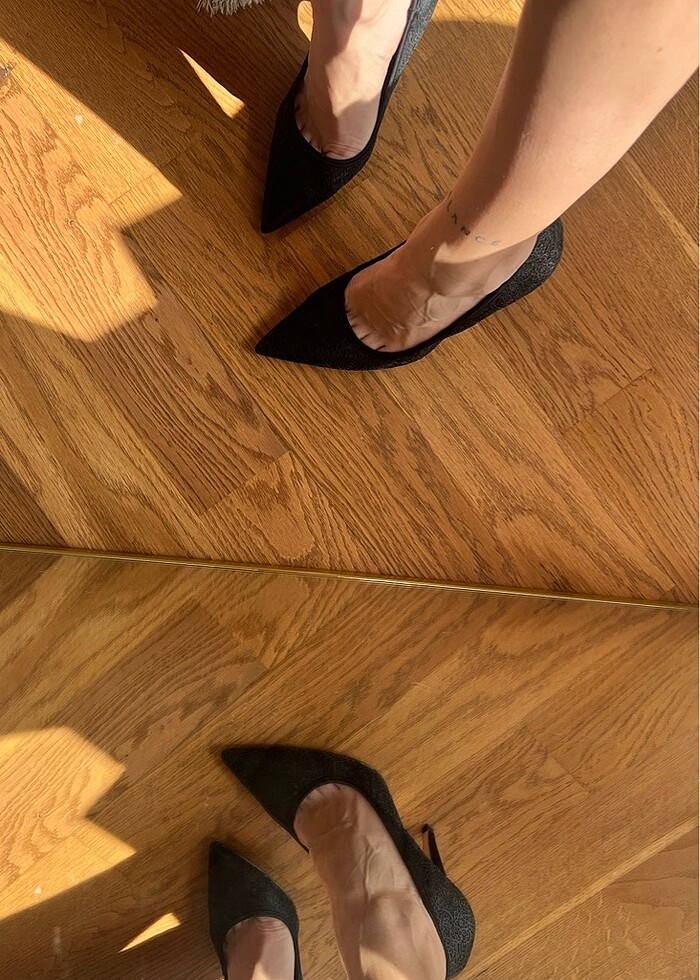 Zara Siyah Dantel Desenli Stiletto - Görsel 5