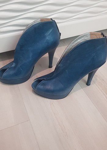 Mavi Deri Stiletto Topuklu Kadın Ayakkabı - Görsel 6