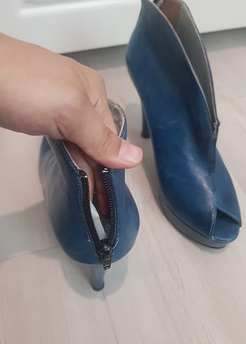 Mavi Deri Stiletto Topuklu Kadın Ayakkabı - Görsel 5