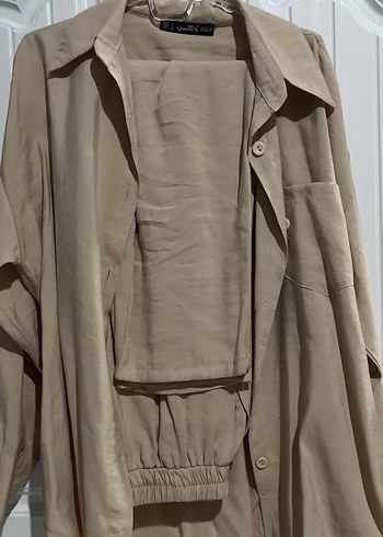 Bej Keten Kadın Salaş Uzun Gömlek - Görsel 2