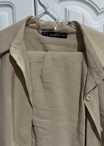 Bej Keten Kadın Salaş Uzun Gömlek - Görsel 3