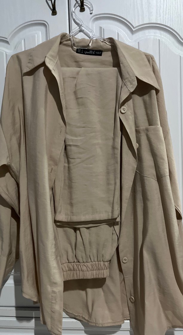 Bej Keten Kadın Salaş Uzun Gömlek - Görsel 2