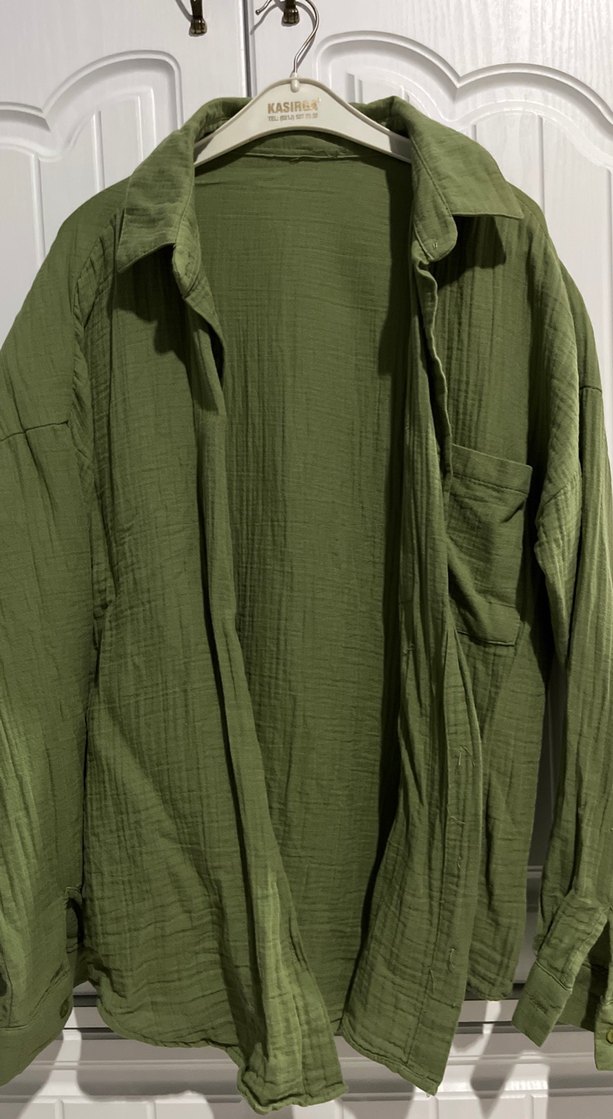 Düğmeli Uzun Kollu Keten Kadın Gömlek - Görsel 2