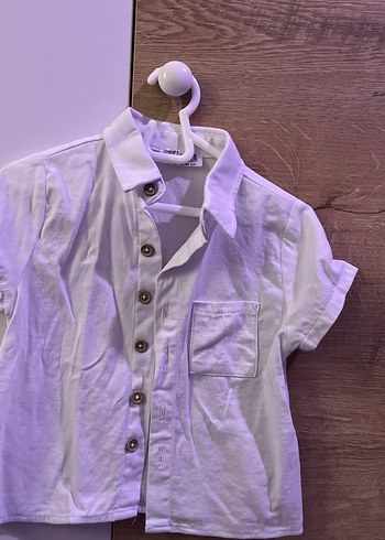 Beyaz Keten Kısa Kollu Düğmeli Gömlek - Görsel 2