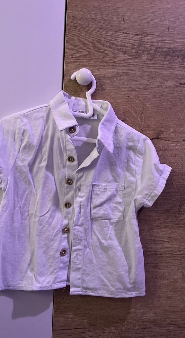 Beyaz Keten Kısa Kollu Düğmeli Gömlek - Görsel 2