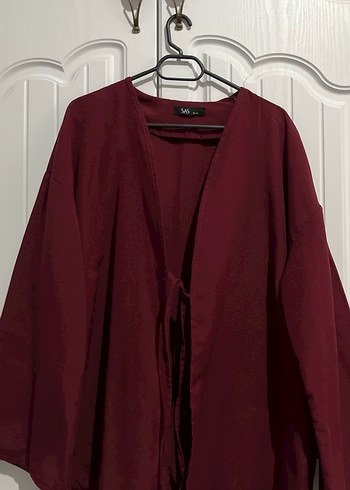 Diğer Bordo V Yaka Midi Keten Kimono