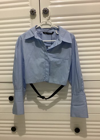 Mavi Kemerli Kadın Gömlek - Görsel 2