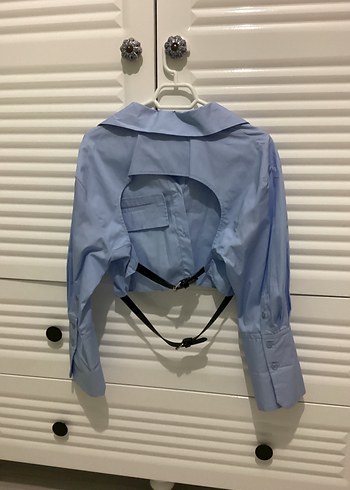 Mavi Kemerli Kadın Gömlek - Görsel 3