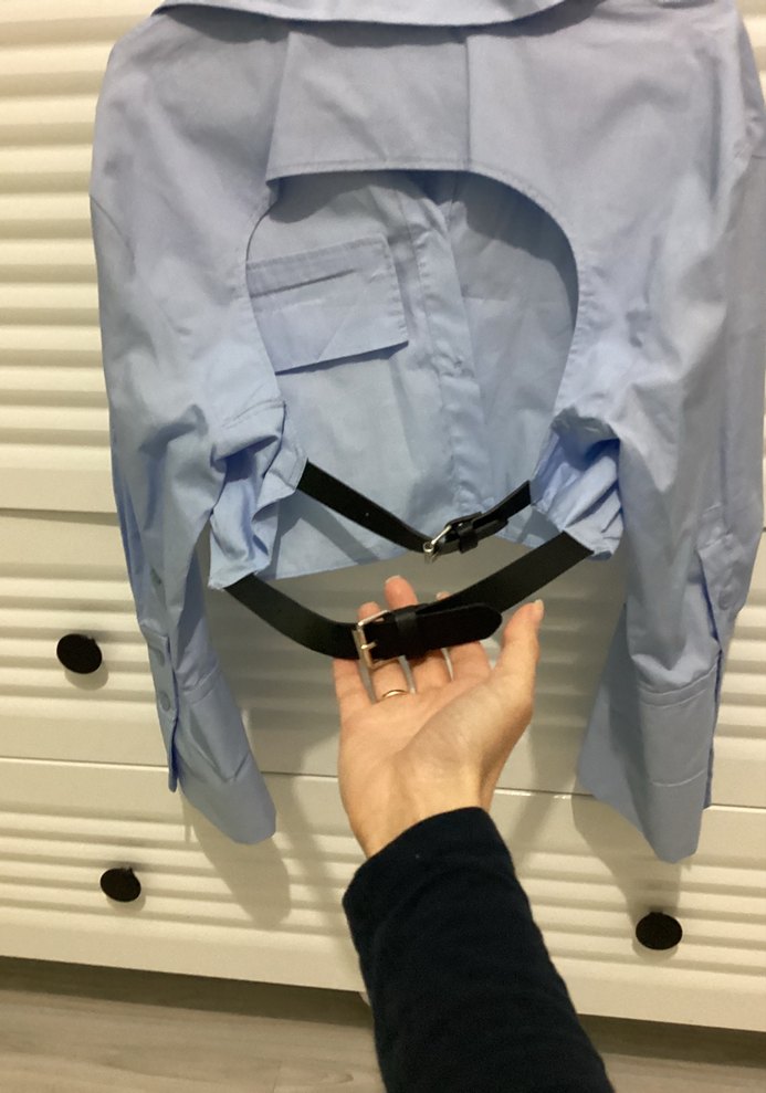 Mavi Kemerli Kadın Gömlek - Görsel 4