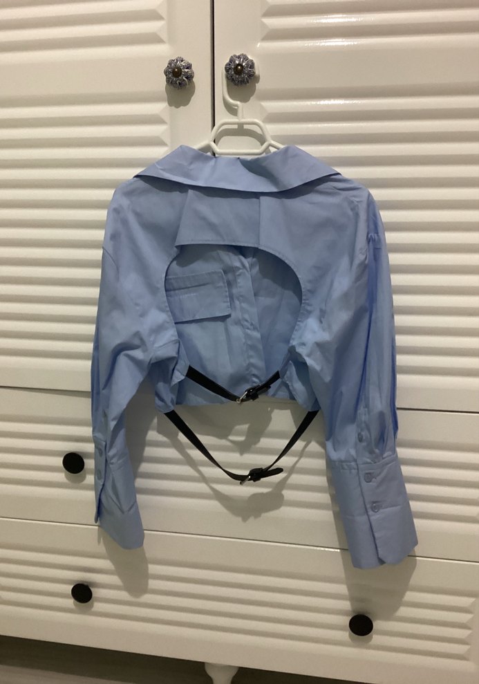 Mavi Kemerli Kadın Gömlek - Görsel 3