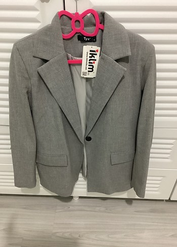 Gri Düğmeli Kadın Blazer Ceket - Görsel 2