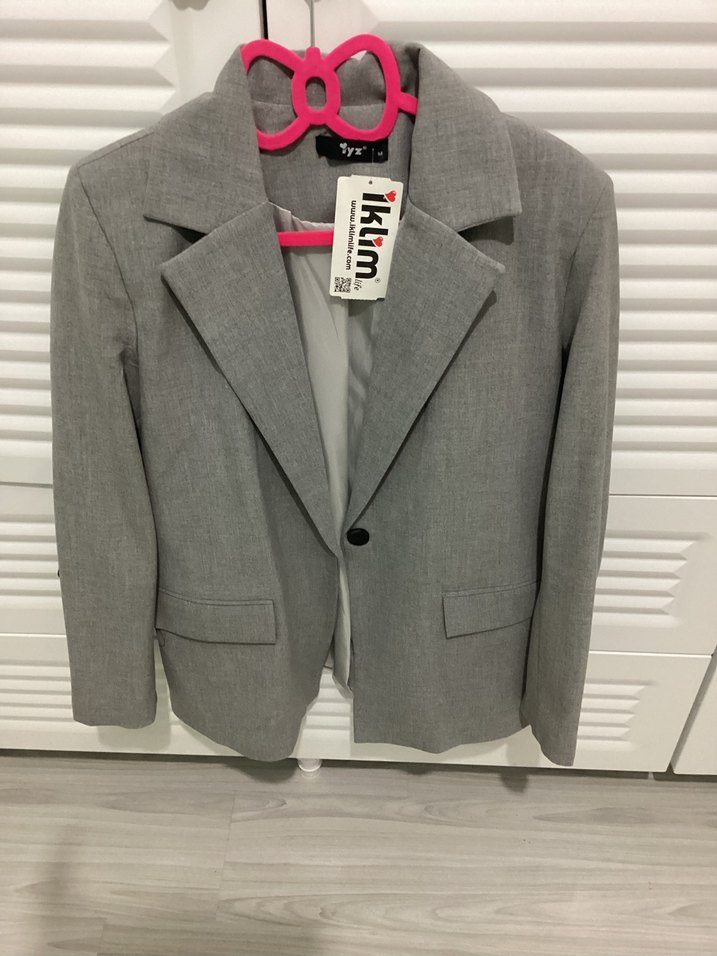 Gri Düğmeli Kadın Blazer Ceket - Görsel 2