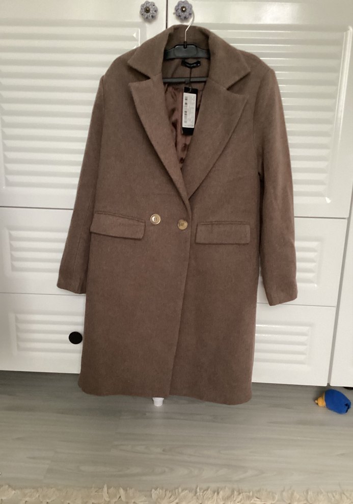 Düğmeli Kahverengi Midi Kadın Kaban - Görsel 2