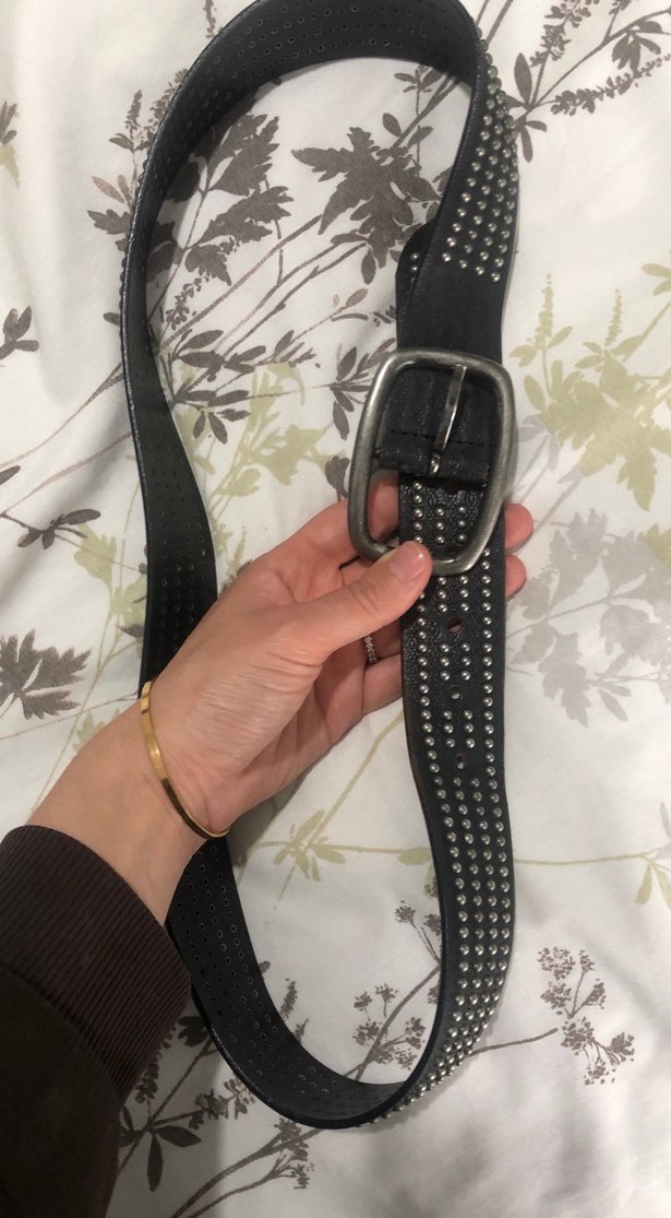 Siyah Deri Perçinli Punk Kadın Kemer - Görsel 2