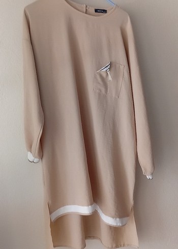Bej Midi Kadın Tunik, Uzun Kollu, Salaş Kesim