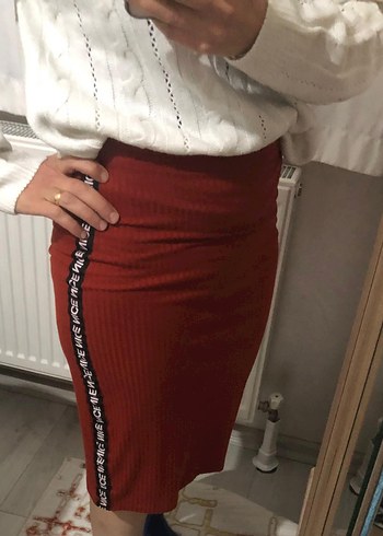 Kırmızı Triko Midi Hamile Eteği - Görsel 6