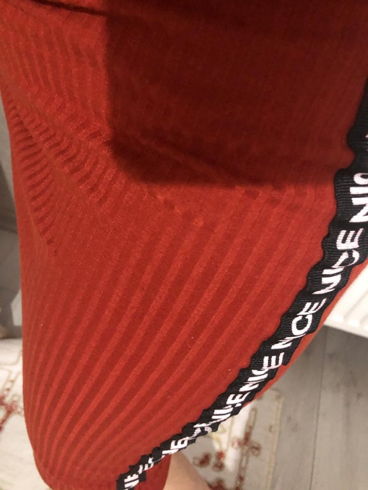 Kırmızı Triko Midi Hamile Eteği - Görsel 5