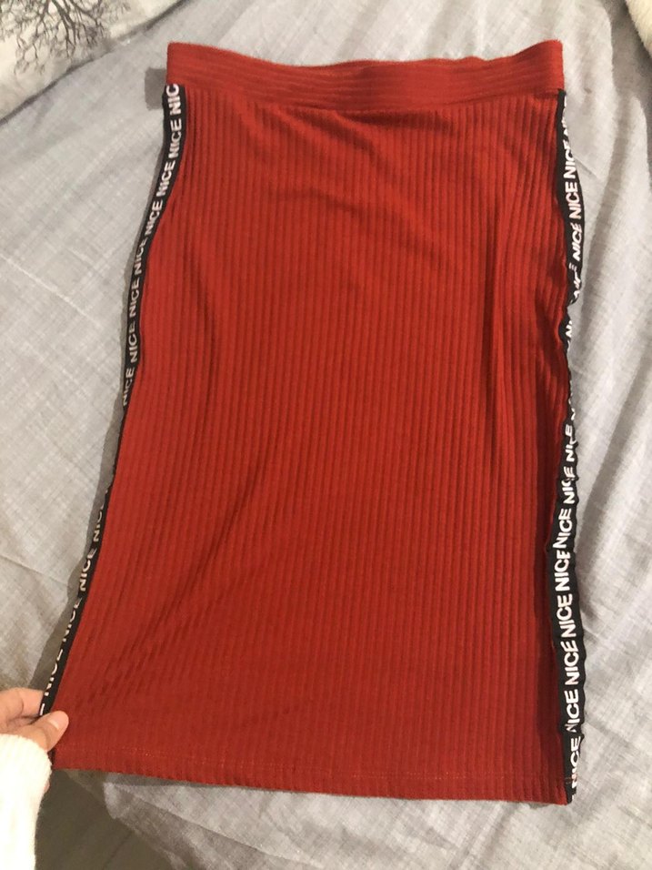 Kırmızı Triko Midi Hamile Eteği - Görsel 4