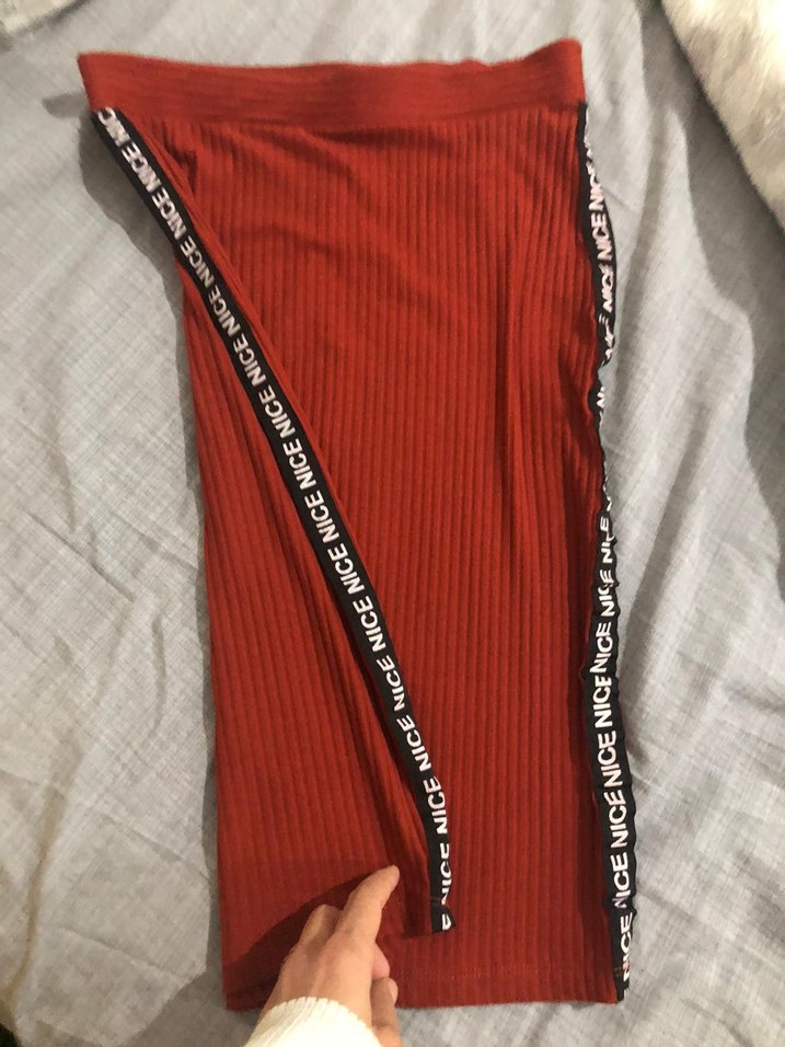 Kırmızı Triko Midi Hamile Eteği - Görsel 3