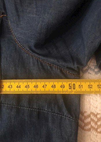 Lacivert Uzun Kollu Denim Midi Ceket - Görsel 6