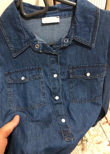 Lacivert Uzun Kollu Denim Midi Ceket - Görsel 3
