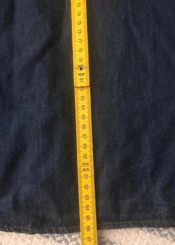 Lacivert Uzun Kollu Denim Midi Ceket - Görsel 5