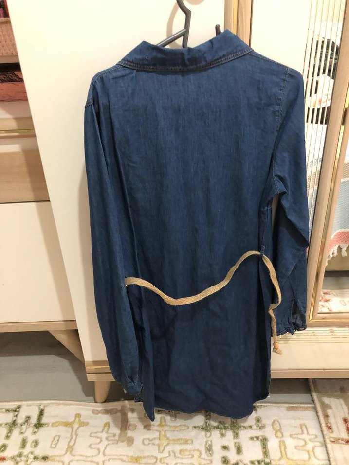 Lacivert Uzun Kollu Denim Midi Ceket - Görsel 2