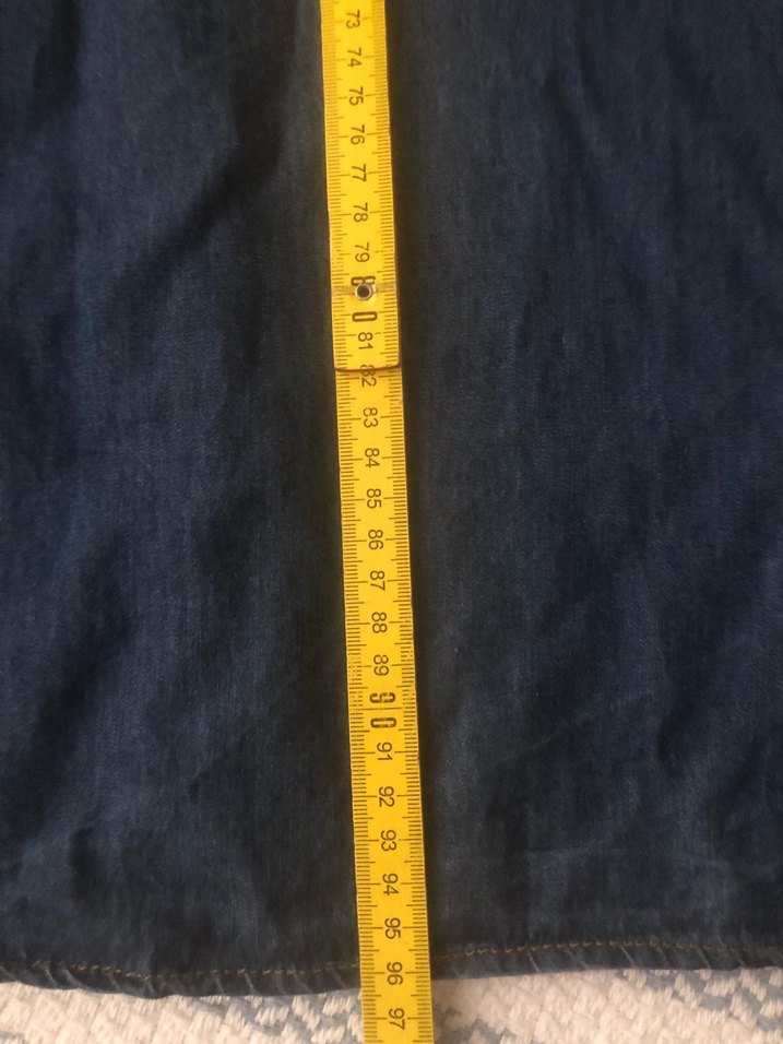 Lacivert Uzun Kollu Denim Midi Ceket - Görsel 5