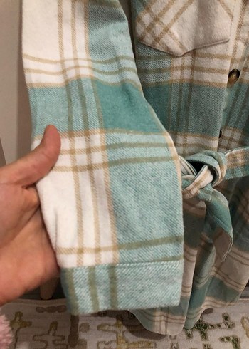 Düğmeli Turkuaz Kareli Mini Gömlek - Görsel 6