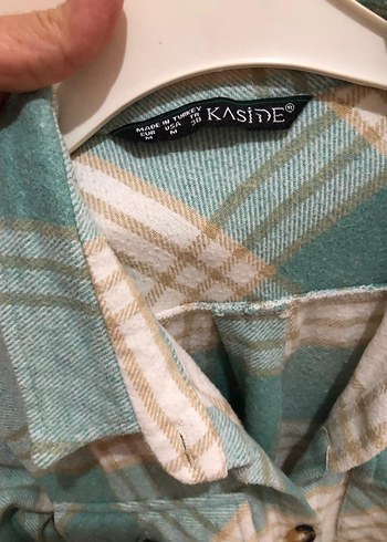 Düğmeli Turkuaz Kareli Mini Gömlek - Görsel 5