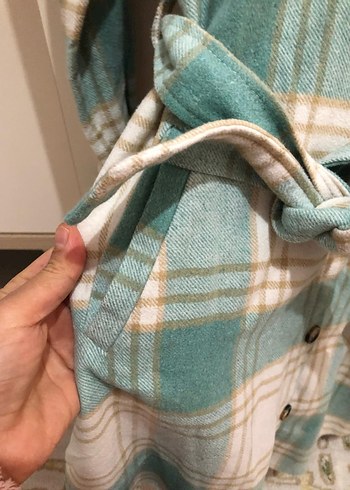 Düğmeli Turkuaz Kareli Mini Gömlek - Görsel 4