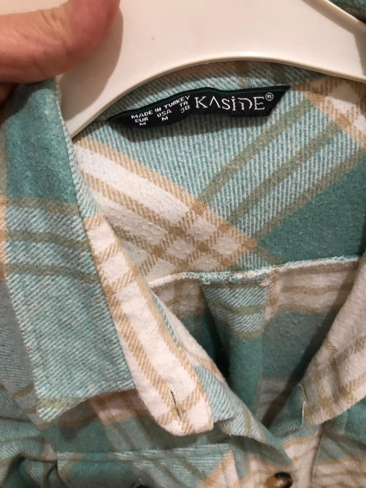 Düğmeli Turkuaz Kareli Mini Gömlek - Görsel 5