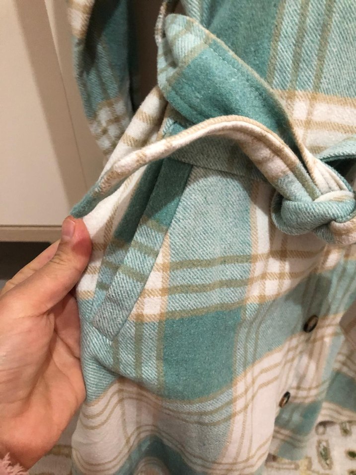 Düğmeli Turkuaz Kareli Mini Gömlek - Görsel 4