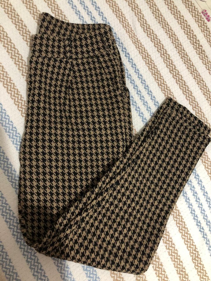 Kahverengi Pilili Midi Kumaş Pantolon - Görsel 2