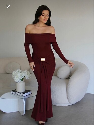 s Beden bordo Renk Bordo madonna yaka elbise