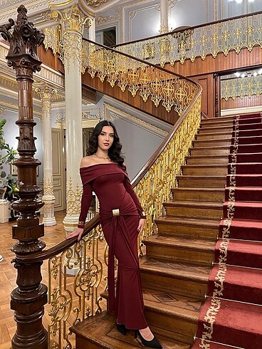 Diğer Bordo madonna yaka elbise