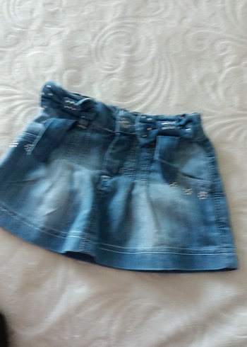 12-18 Ay Beden mavi Renk Kız Çocuk Parlak Mavi Pileli Denim Etek