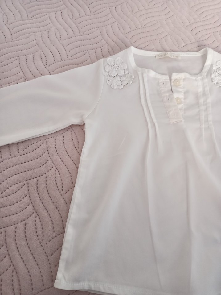 Kız Çocuk Beyaz Nakışlı Uzun Kollu Bluz - Görsel 5