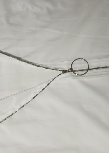 Fermuarlı Beyaz Keten Gömlek - Görsel 5