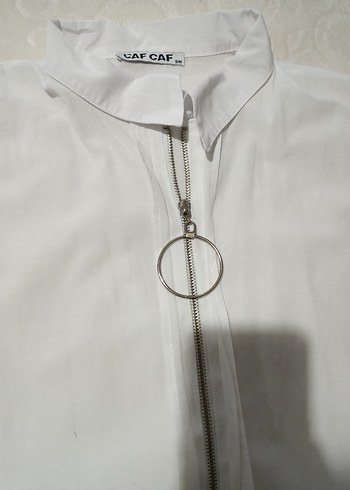 Fermuarlı Beyaz Keten Gömlek - Görsel 3