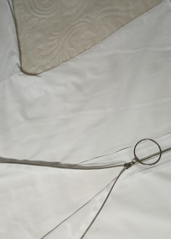 Fermuarlı Beyaz Keten Gömlek - Görsel 9