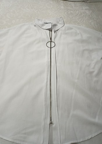 Fermuarlı Beyaz Keten Gömlek - Görsel 6