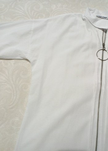 Fermuarlı Beyaz Keten Gömlek - Görsel 4