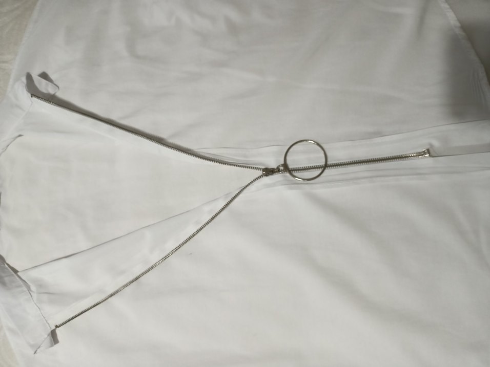 Fermuarlı Beyaz Keten Gömlek - Görsel 5