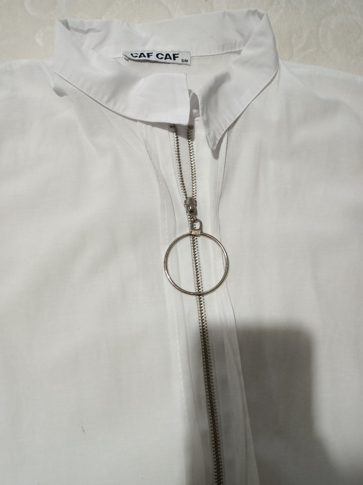 Fermuarlı Beyaz Keten Gömlek - Görsel 3