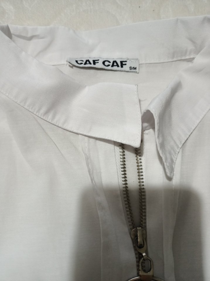 Fermuarlı Beyaz Keten Gömlek - Görsel 2