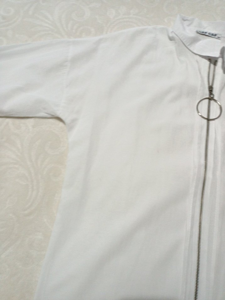 Fermuarlı Beyaz Keten Gömlek - Görsel 4