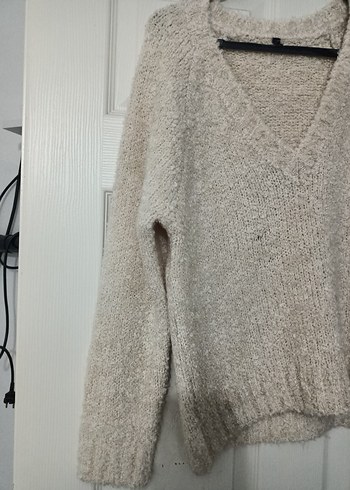 V Yaka Bej Kadın Triko Kazak - Görsel 11