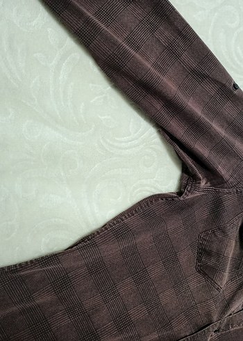 Düğmeli Kahverengi Erkek Keten Gömlek - Görsel 3